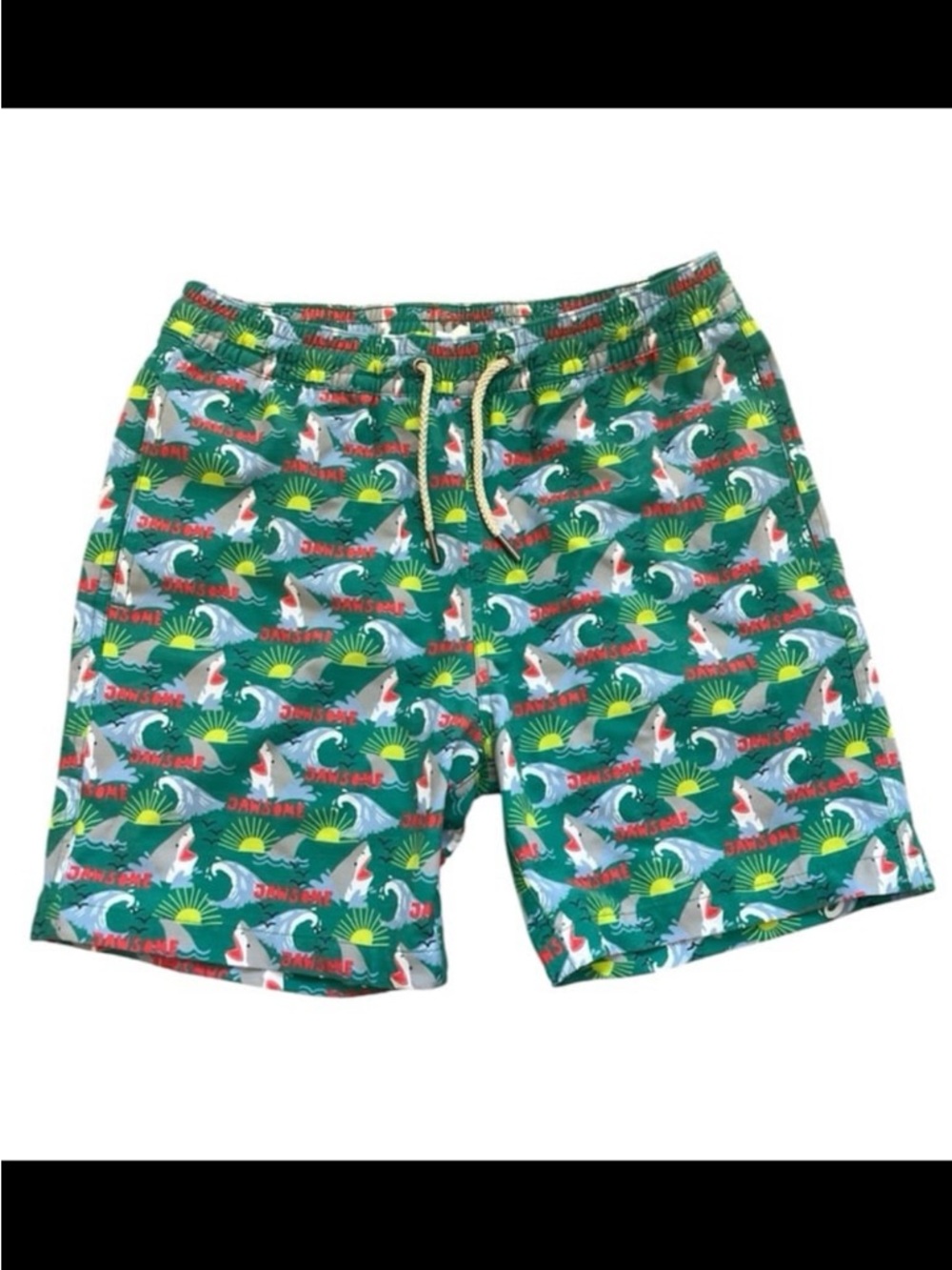 Fair Harbor Boys "Jawsome" Shark Swim Trunks Green Size XL 11-12
